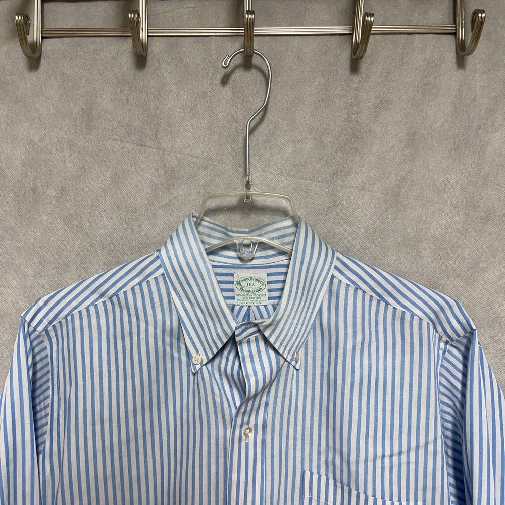 Brooks Brothers Shirt Men's 16.5 Blue Brookscloth Striped‎ Lightweight Casual L